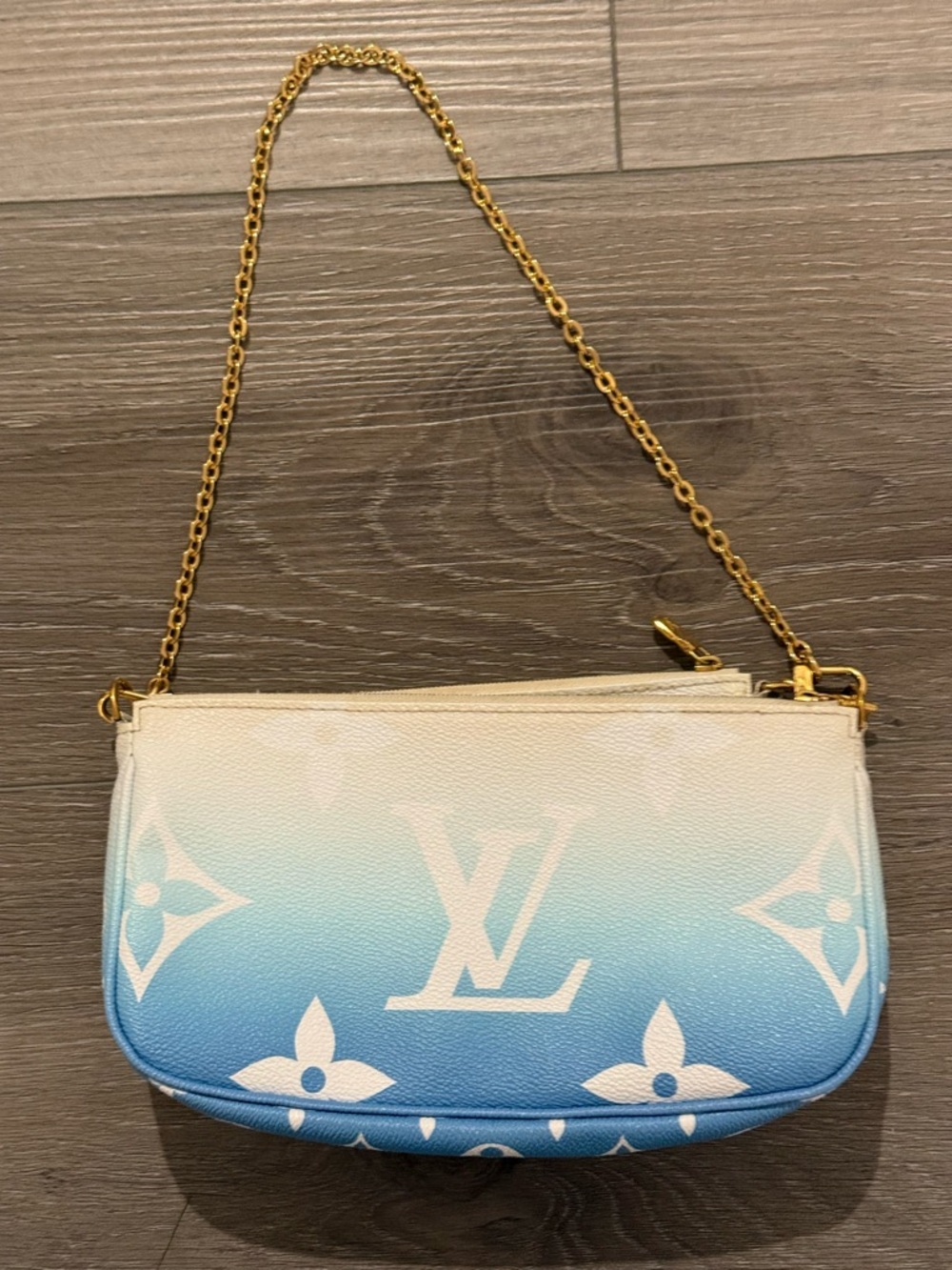 Louis Vuitton Blue to Cream Ombre Monogram Mini Shoulder Bag with Gold Chain - Picture 3 of 7